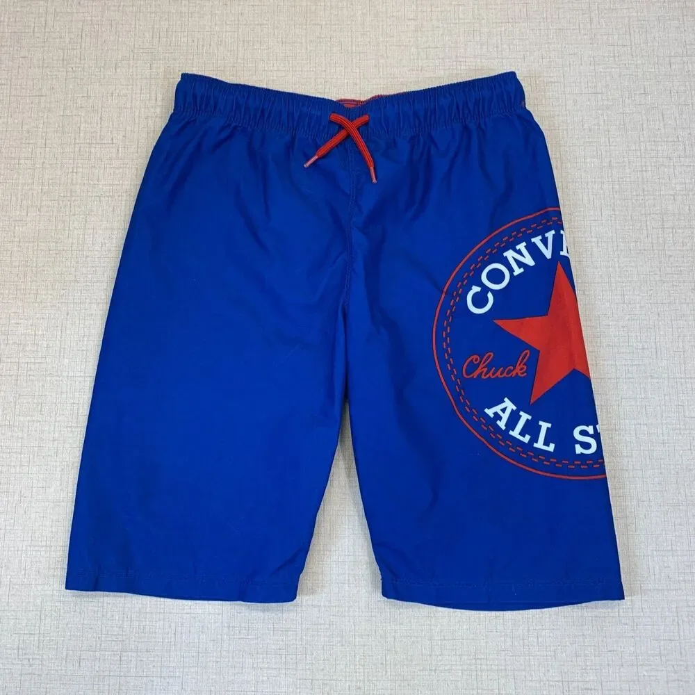 Converse Swim Trunks Boys L Large Blue Elastic Waist Inner Lined Beach Shorts